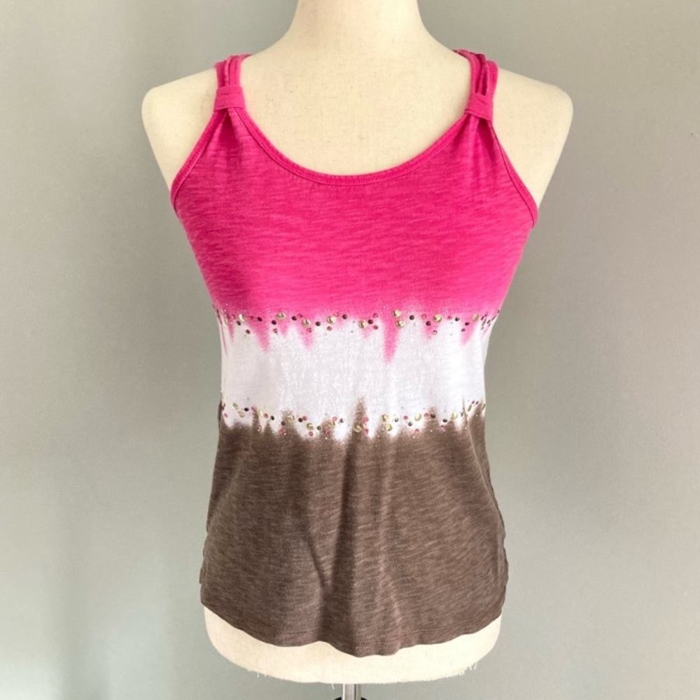 Justice Pink and Brown Color Block Sequin Tank Top